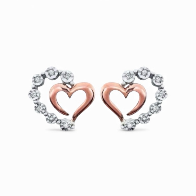 Preowned Kay Jewelers Diamond Small Heart Earrings Sterling Silver 10k Rose Gold
